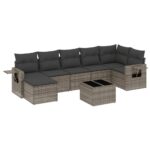 8-Piece Garden Sofa Set with Cushions Grey Poly Rattan Wicker Outdoor Patio Furniture