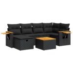 7-Piece Garden Sofa Set with Cushions Black Poly Rattan Wicker Outdoor Patio Furniture