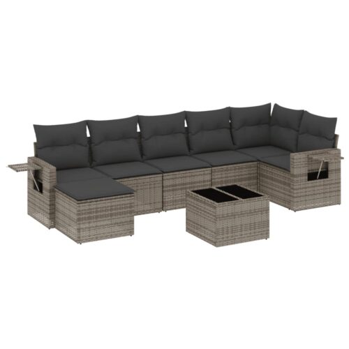 8-Piece Garden Sofa Set with Cushions Grey Poly Rattan Wicker Outdoor Patio Furniture - Image 14