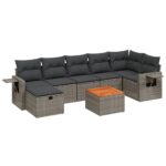 8-Piece Garden Sofa Set with Cushions Grey Poly Rattan Wicker Outdoor Patio Furniture