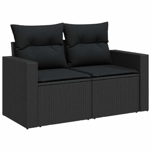 7-Piece Garden Sofa Set with Cushions Black Poly Rattan Wicker Outdoor Patio Furniture - Image 5