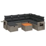 8-Piece Garden Sofa Set with Cushions Grey Poly Rattan Wicker Outdoor Patio Furniture