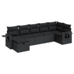 7-Piece Garden Sofa Set with Cushions Black Poly Rattan Wicker Outdoor Patio Furniture