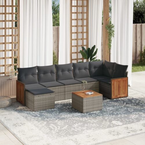 8-Piece Garden Sofa Set with Cushions Grey Poly Rattan Wicker Outdoor Patio Furniture - Image 2