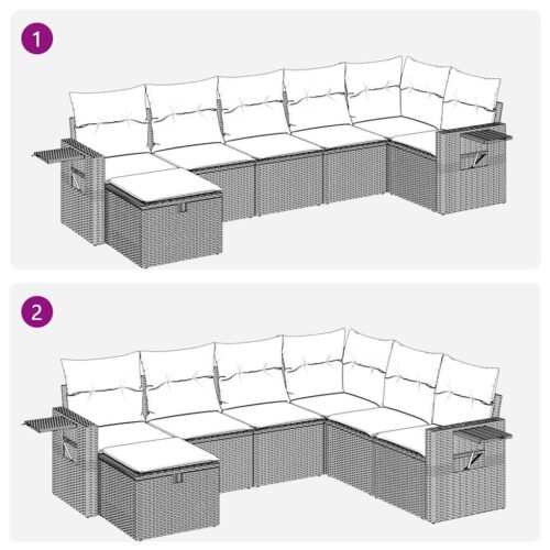7-Piece Garden Sofa Set with Cushions Black Poly Rattan Wicker Outdoor Patio Furniture - Image 11