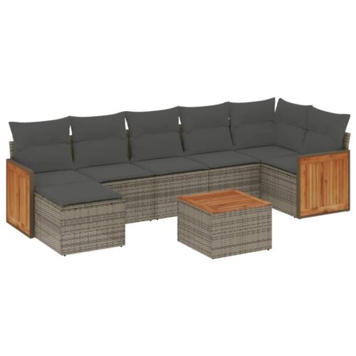 8-Piece Garden Sofa Set with Cushions Grey Poly Rattan Wicker Outdoor Patio Furniture - Image 14