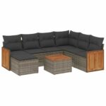 8-Piece Garden Sofa Set with Cushions Grey Poly Rattan Wicker Outdoor Patio Furniture