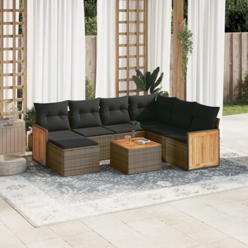 8-Piece Garden Sofa Set with Cushions Grey Poly Rattan Wicker Outdoor Patio Furniture - Image 2