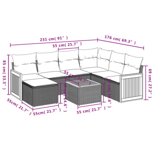 8-Piece Garden Sofa Set with Cushions Grey Poly Rattan Wicker Outdoor Patio Furniture - Image 9