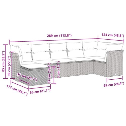 7-Piece Garden Sofa Set with Cushions Black Poly Rattan Wicker Outdoor Patio Furniture - Image 12