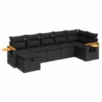 7-Piece Garden Sofa Set with Cushions Black Poly Rattan Wicker Outdoor Patio Furniture