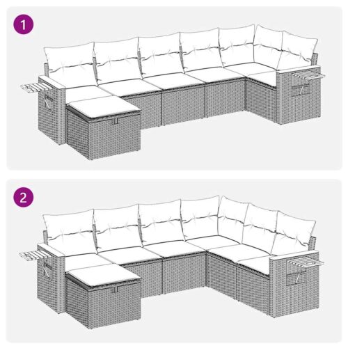 7-Piece Garden Sofa Set with Cushions Black Poly Rattan Wicker Outdoor Patio Furniture - Image 12
