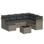 8-Piece Garden Sofa Set with Cushions Grey Poly Rattan Wicker Outdoor Patio Furniture