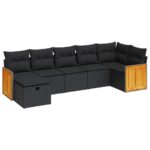 7-Piece Garden Sofa Set with Cushions Black Poly Rattan Wicker Outdoor Patio Furniture