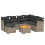8-Piece Garden Sofa Set with Cushions Grey Poly Rattan Wicker Outdoor Patio Furniture