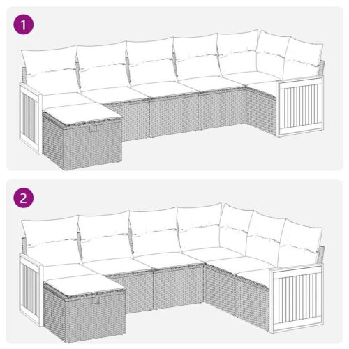 7-Piece Garden Sofa Set with Cushions Black Poly Rattan Wicker Outdoor Patio Furniture - Image 11