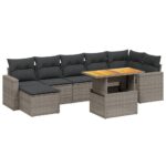 8-Piece Garden Sofa Set with Cushions Grey Poly Rattan Wicker Outdoor Patio Furniture