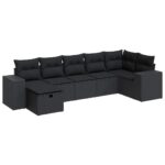 7-Piece Garden Sofa Set with Cushions Black Poly Rattan Wicker Outdoor Patio Furniture