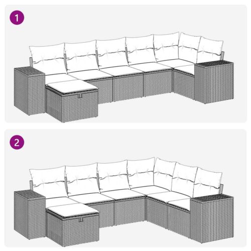 7-Piece Garden Sofa Set with Cushions Black Poly Rattan Wicker Outdoor Patio Furniture - Image 11