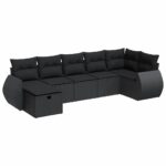 7-Piece Garden Sofa Set with Cushions Black Poly Rattan Wicker Outdoor Patio Furniture