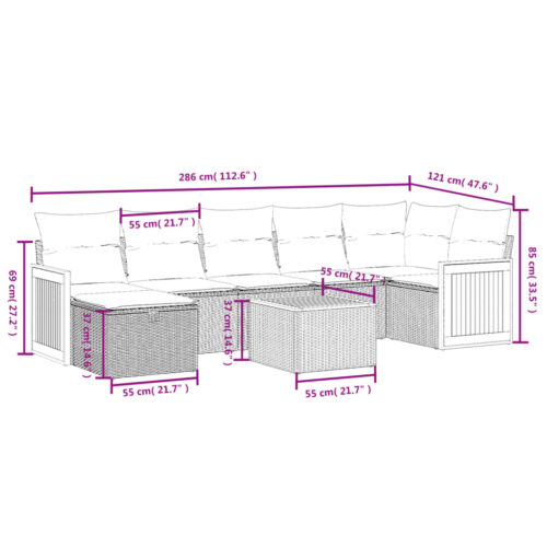 8-Piece Garden Sofa Set with Cushions Grey Poly Rattan Wicker Outdoor Patio Furniture - Image 4