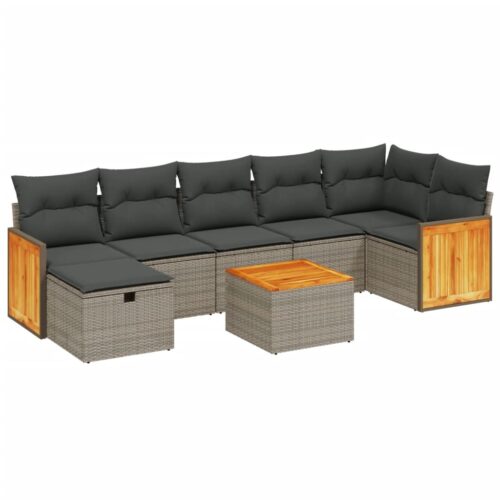 8-Piece Garden Sofa Set with Cushions Grey Poly Rattan Wicker Outdoor Patio Furniture - Image 6