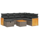 8-Piece Garden Sofa Set with Cushions Grey Poly Rattan Wicker Outdoor Patio Furniture