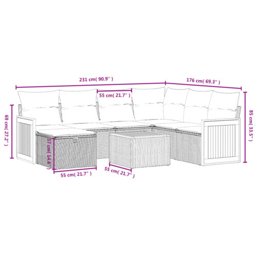 8-Piece Garden Sofa Set with Cushions Grey Poly Rattan Wicker Outdoor Patio Furniture - Image 4