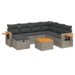 8-Piece Garden Sofa Set with Cushions Grey Poly Rattan Wicker Outdoor Patio Furniture