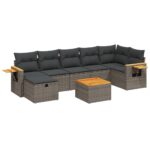 8-Piece Garden Sofa Set with Cushions Grey Poly Rattan Wicker Outdoor Patio Furniture
