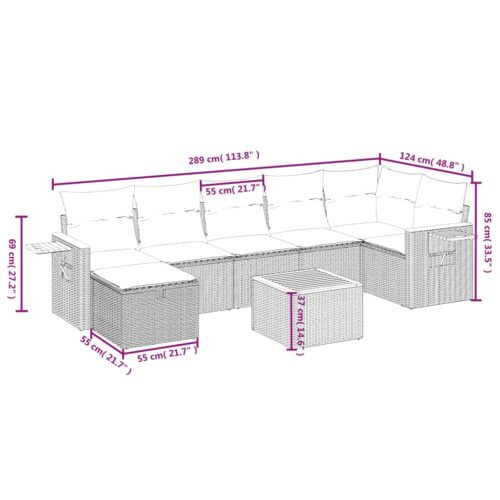 8-Piece Garden Sofa Set with Cushions Grey Poly Rattan Wicker Outdoor Patio Furniture - Image 4
