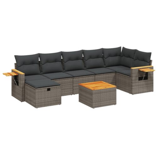 8-Piece Garden Sofa Set with Cushions Grey Poly Rattan Wicker Outdoor Patio Furniture - Image 6