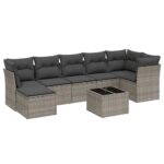 8-Piece Garden Sofa Set with Cushions Grey Poly Rattan Wicker Outdoor Patio Furniture
