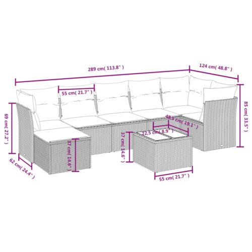 8-Piece Garden Sofa Set with Cushions Grey Poly Rattan Wicker Outdoor Patio Furniture - Image 4