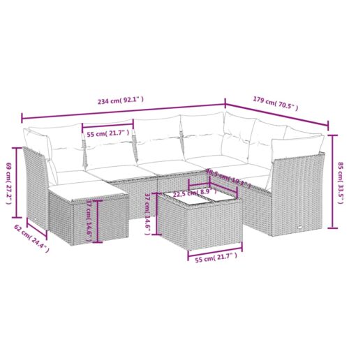 8-Piece Garden Sofa Set with Cushions Grey Poly Rattan Wicker Outdoor Patio Furniture - Image 4