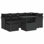 7-Piece Garden Sofa Set with Cushions Black Poly Rattan Wicker Outdoor Patio Furniture