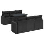 7-Piece Garden Sofa Set with Cushions Black Poly Rattan Wicker Outdoor Patio Furniture