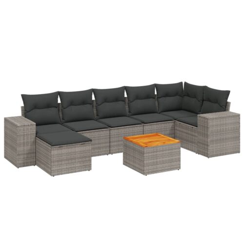 8-Piece Garden Sofa Set with Cushions Grey Poly Rattan Wicker Outdoor Patio Furniture - Image 14