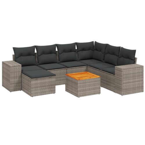 8-Piece Garden Sofa Set with Cushions Grey Poly Rattan Wicker Outdoor Patio Furniture - Image 14