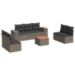 8-Piece Garden Sofa Set with Cushions Grey Poly Rattan Wicker Outdoor Patio Furniture