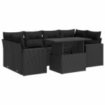 7-Piece Garden Sofa Set with Cushions Black Poly Rattan Wicker Outdoor Patio Furniture