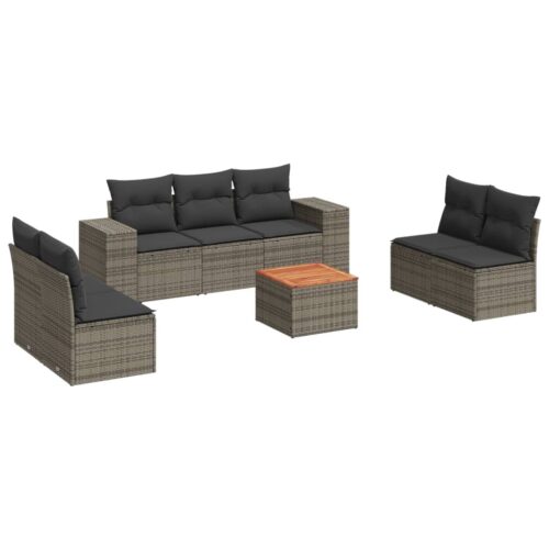 8-Piece Garden Sofa Set with Cushions Grey Poly Rattan Wicker Outdoor Patio Furniture - Image 5