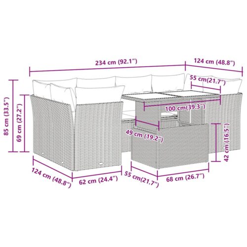7-Piece Garden Sofa Set with Cushions Black Poly Rattan Wicker Outdoor Patio Furniture - Image 12