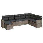 8-Piece Garden Sofa Set with Cushions Grey Poly Rattan Wicker Outdoor Patio Furniture