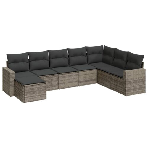 8-Piece Garden Sofa Set with Cushions Grey Poly Rattan Wicker Outdoor Patio Furniture