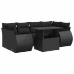 7-Piece Garden Sofa Set with Cushions Black Poly Rattan Wicker Outdoor Patio Furniture