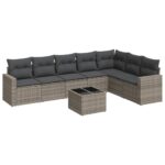 8-Piece Garden Sofa Set with Cushions Grey Poly Rattan Wicker Outdoor Patio Furniture