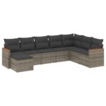8-Piece Garden Sofa Set with Cushions Grey Poly Rattan Wicker Outdoor Patio Furniture