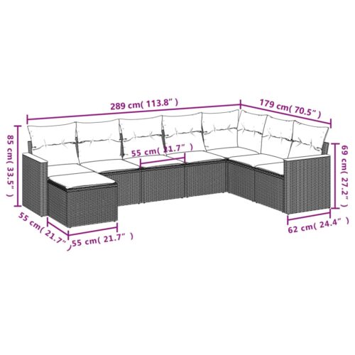 8-Piece Garden Sofa Set with Cushions Grey Poly Rattan Wicker Outdoor Patio Furniture - Image 8