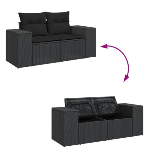 7-Piece Garden Sofa Set with Cushions Black Poly Rattan Wicker Outdoor Patio Furniture - Image 9